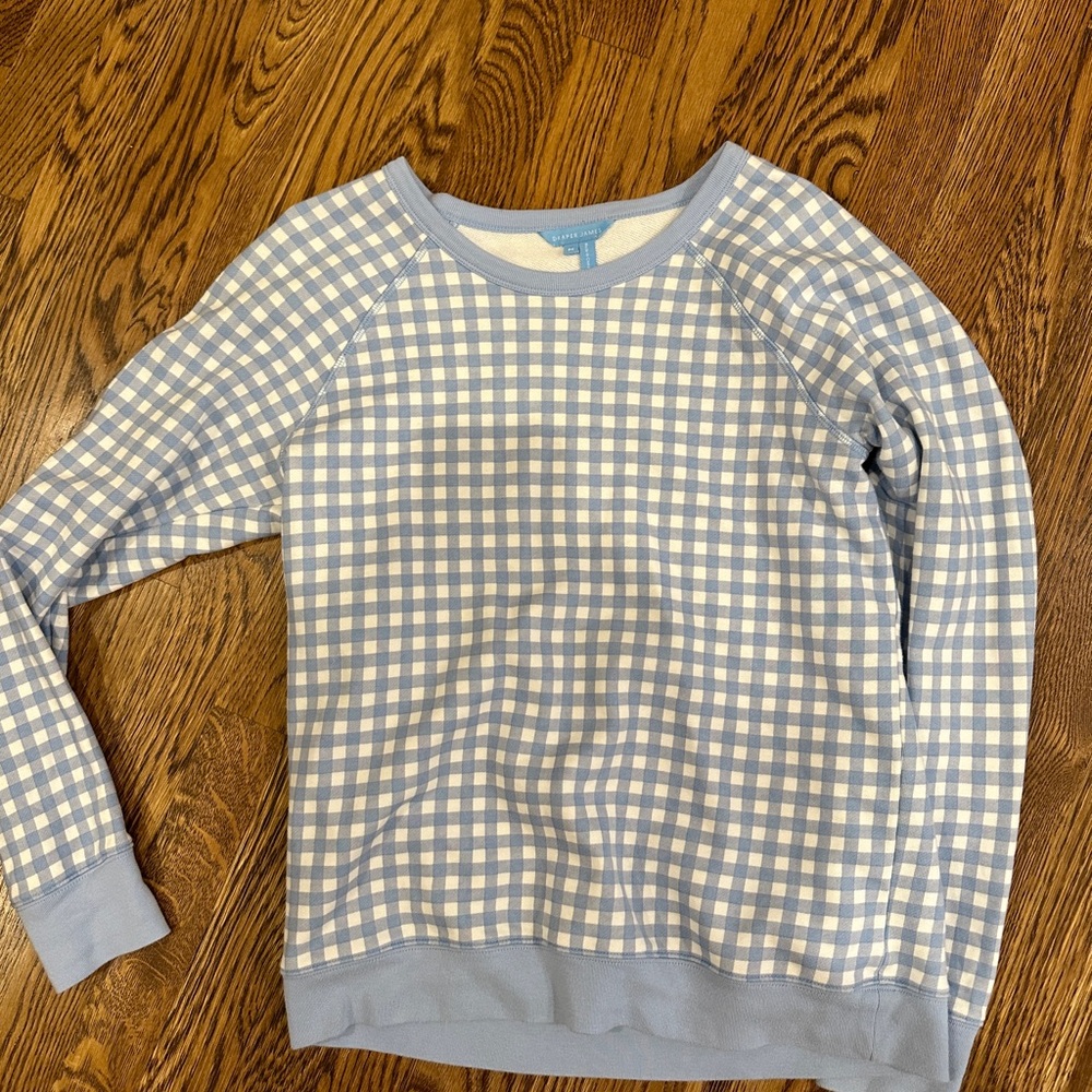 DRAPER JAMES Natalie Sweatshirt in Light Blue Gingham Size Medium. EUC